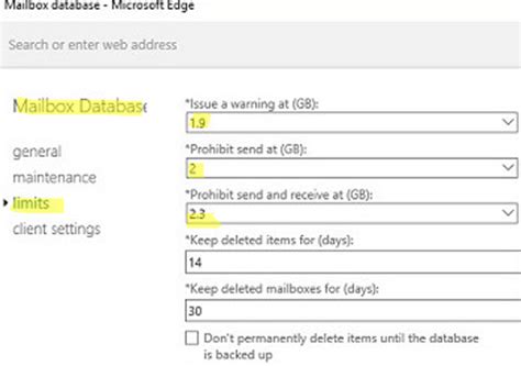 Configure mailbox size and quota in Exchange 2016/2019 and .